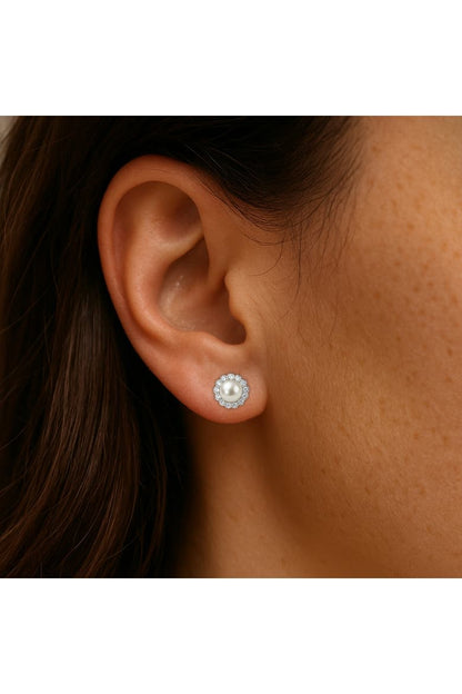Silver Pearl Halo Earrings