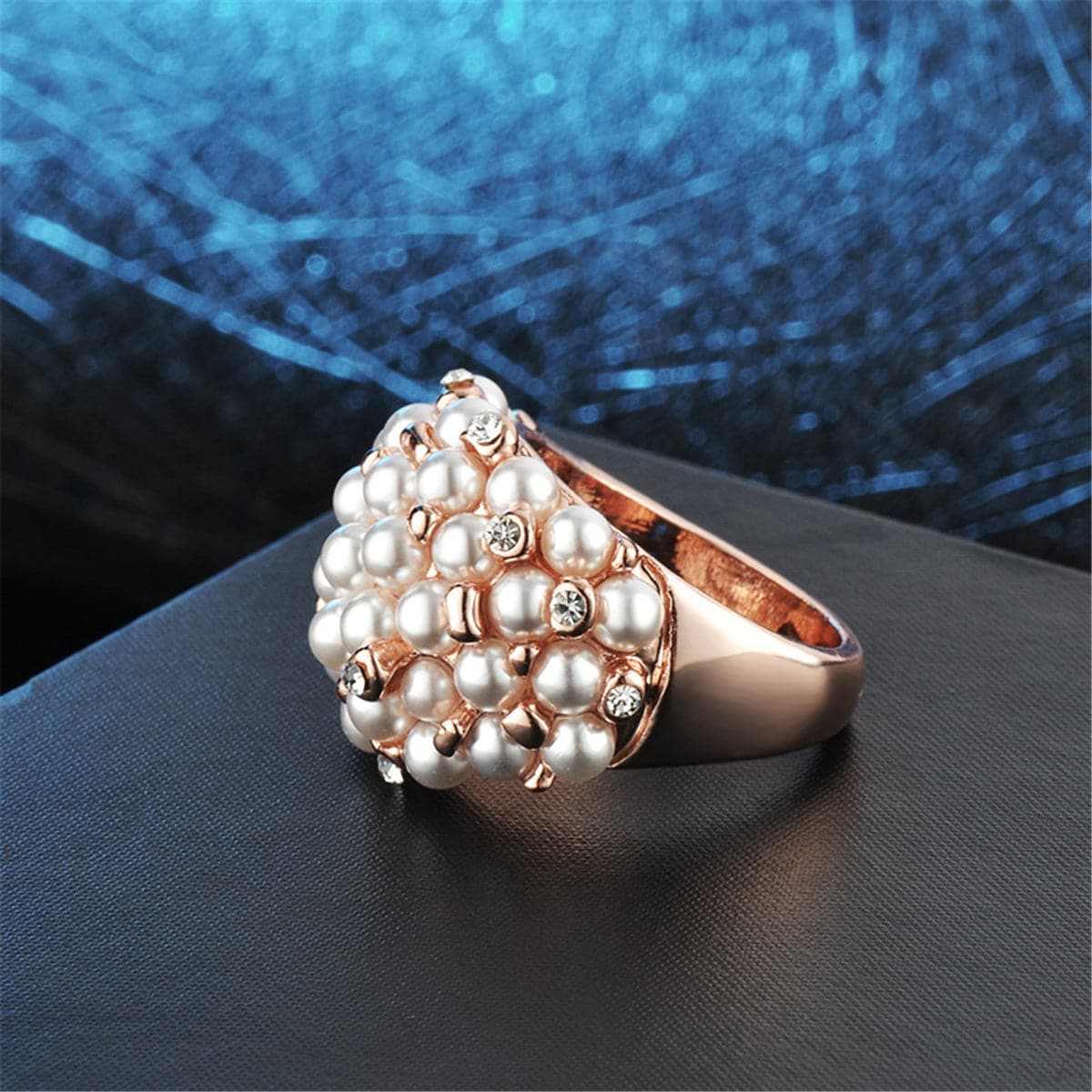 Cubic Zirconia & Pearl Rose Goldtone Promise Ring