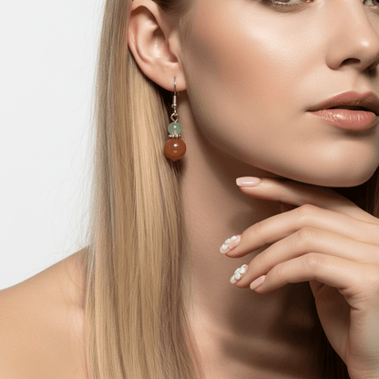 Orange & Green Jade Silvertone ‌Gourd-Shape Hook Earrings