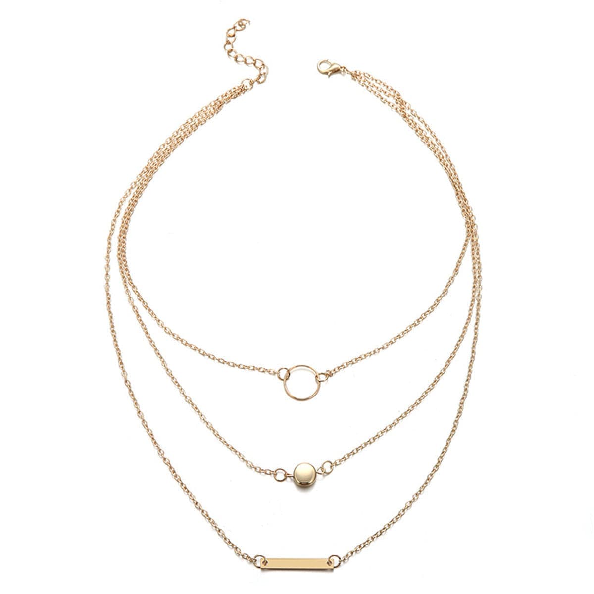 Goldtone Ring & Bar Layered Pendant Necklace