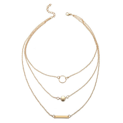 Goldtone Ring & Bar Layered Pendant Necklace