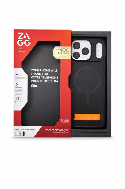 Zagg Sedona Snap Case with Kickstand for Iphone 17 Pro Max - Flood Black, Drop Protection (13ft/4m), Multi-Layer Protection, with Camera Button, Magsafe Phone Case with Impact-Absorbing Bumpers