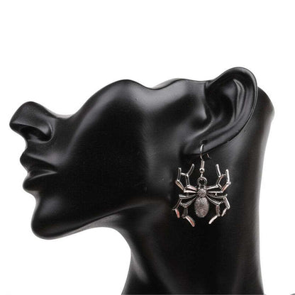 Silvertone Spider Drop Earrings