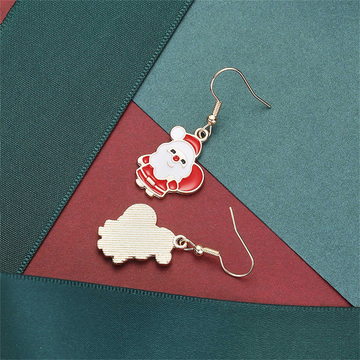 Red & Goldtone Santa Claus with Gifts Drop Earrings