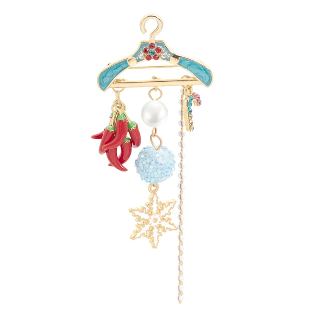 Blue Cubic Zirconia & Pearl Goldtone Hanger Snowflake Pepper Brooch