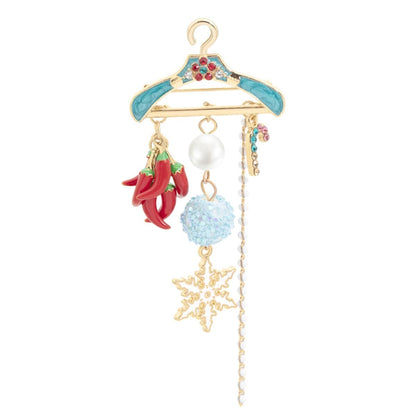 Blue Cubic Zirconia & Pearl Goldtone Hanger Snowflake Pepper Brooch