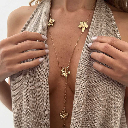 Goldtone Flower Tassel Pendant Necklace