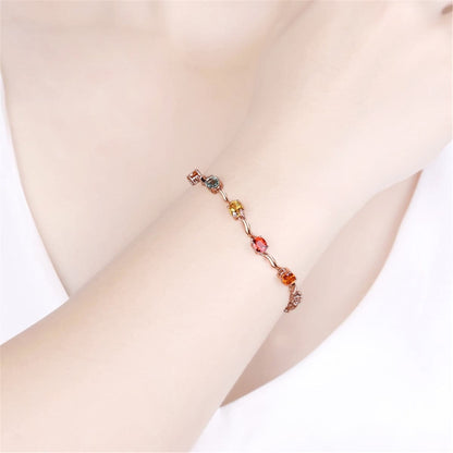 Yellow & Red Crystal & Rose Goldtone Oval Station Bracelet
