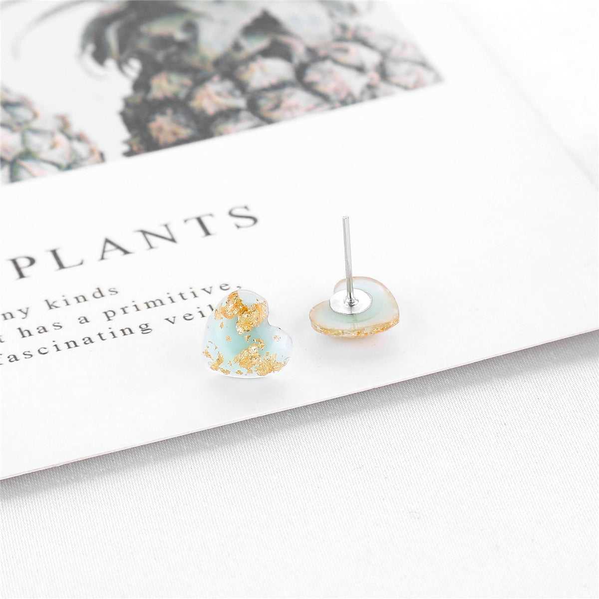 Gold Foil Heart & Resin Stud Earrings