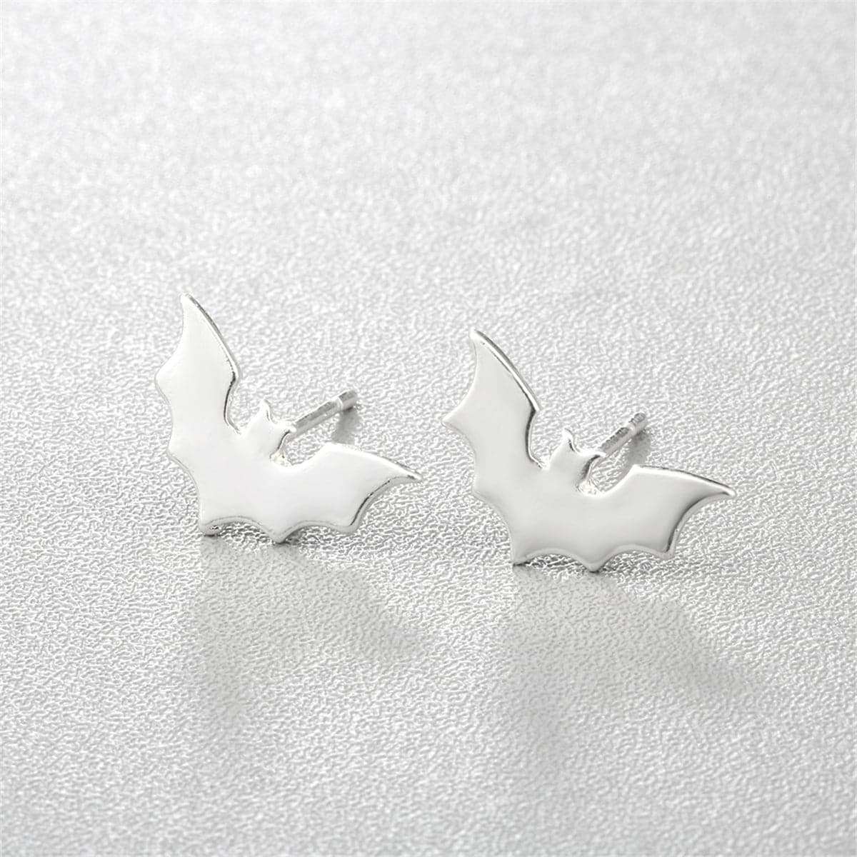 Silvertone Bat Stud Earrings
