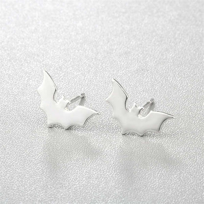 Silvertone Bat Stud Earrings