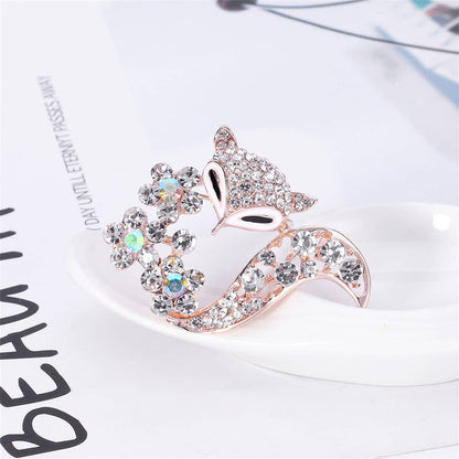Rose Goldtone & Clear Cubic Zirconia Floral Fox Brooch