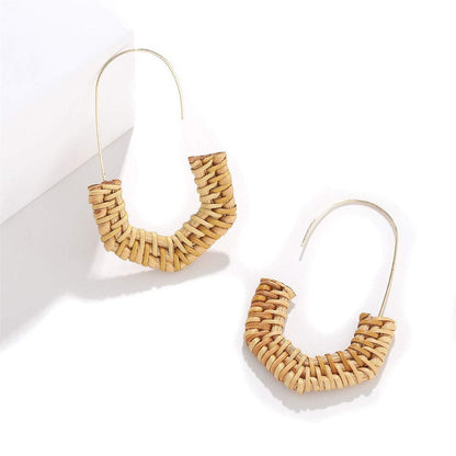 Rattan & Goldtone Half Hexagon Drop Earrings