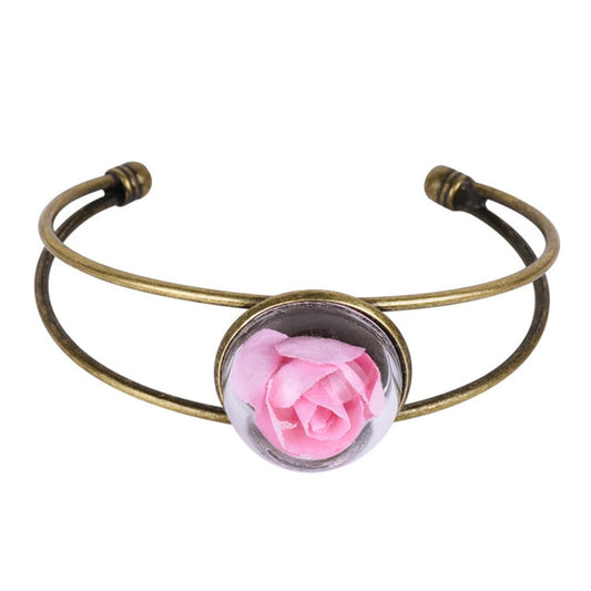 Pink Velvet Rose & Goldtone Cuff