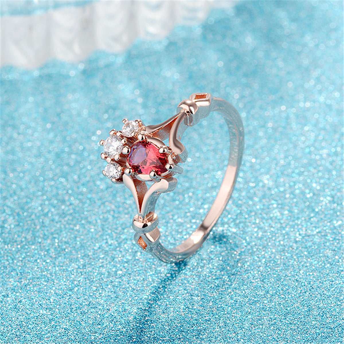Red Crystal & Cubic Zirconia Crown Ring-2