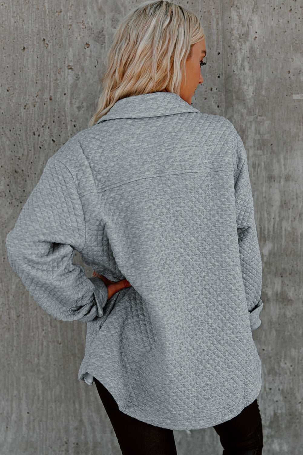 Threaded Pear Brooklynn Retro Quilted Flap Pocket Button Shacket