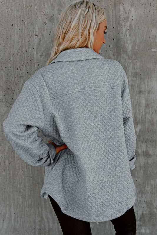 Threaded Pear Brooklynn Retro Quilted Flap Pocket Button Shacket