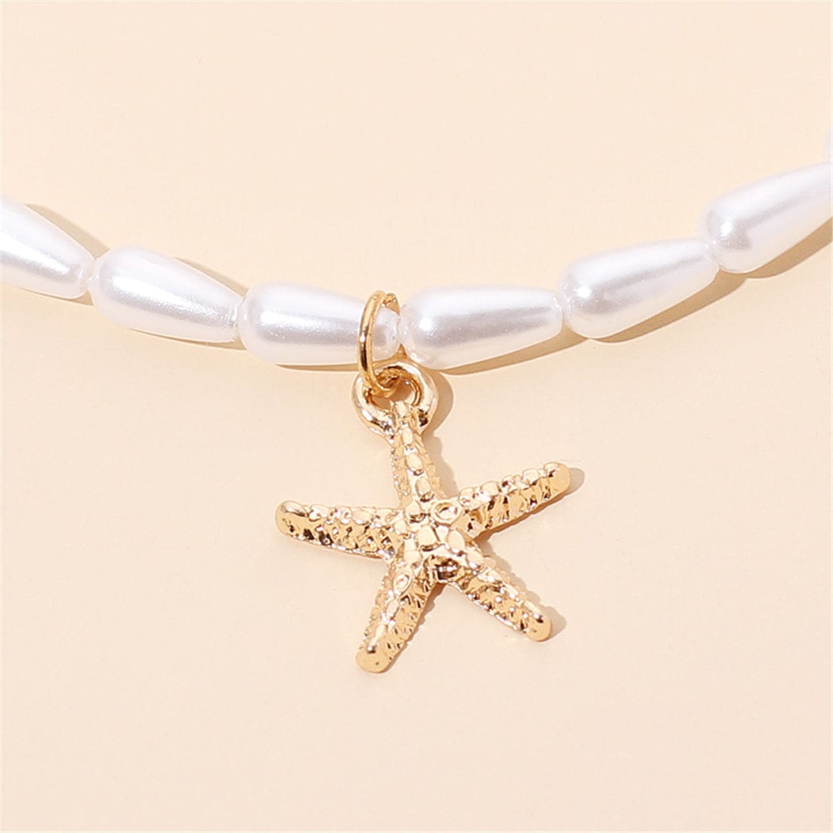 Pearl & Goldtone Beaded Starfish Choker Necklace