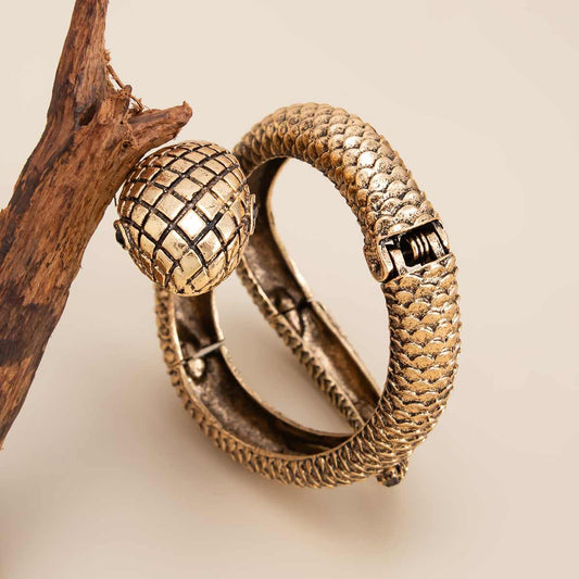 Cubic Zirconia & Goldtone Textured Snake Layered Bangle