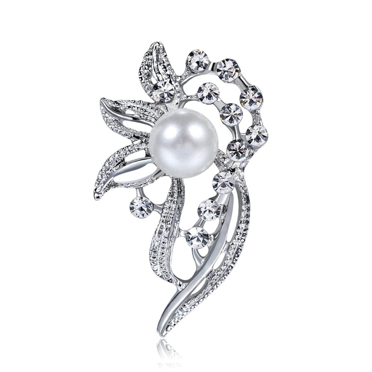 Pearl & Cubic Zirconia Silvertone Botany Brooch