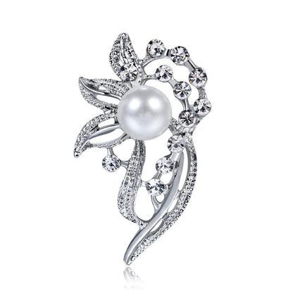 Pearl & Cubic Zirconia Silvertone Botany Brooch