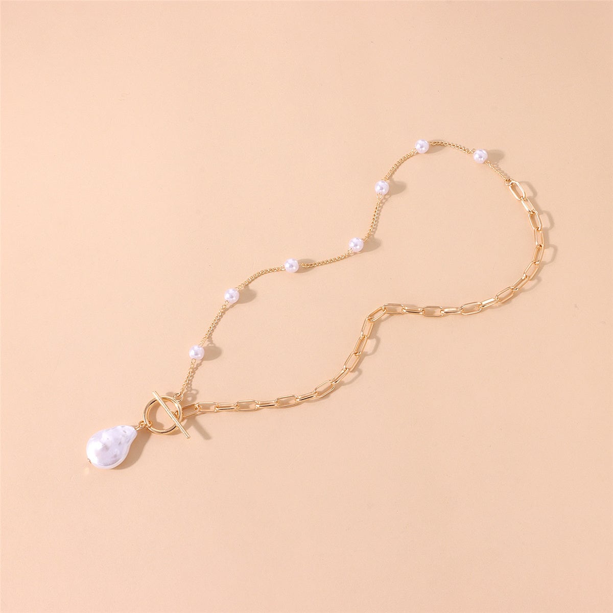 Pearl & Goldtone Asymmetric Pendant Necklace