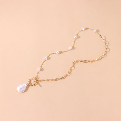 Pearl & Goldtone Asymmetric Pendant Necklace