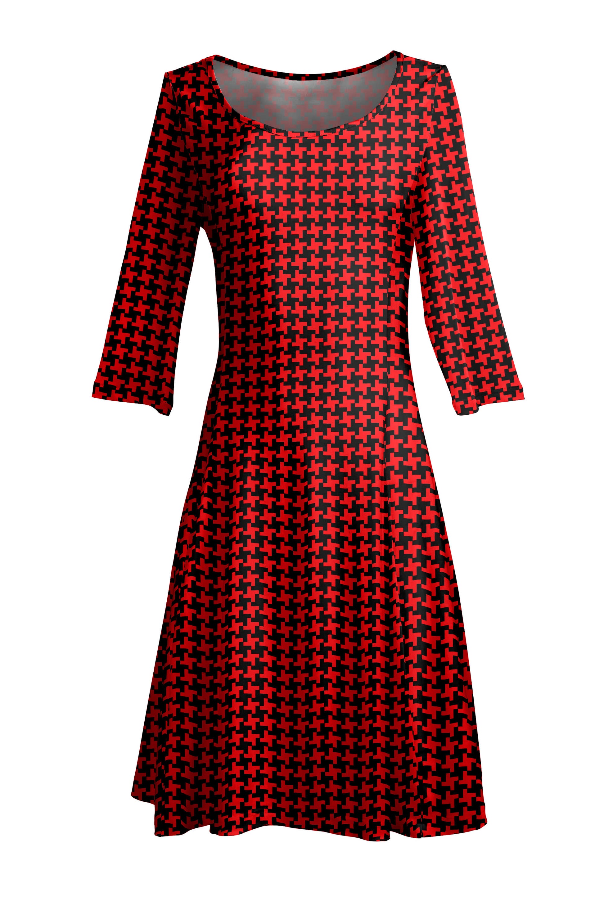fitted lace wedding dress Lily by Firmiana Women’s ¾ Sleeve Fit-And-Flare Dress Black & Red Houndstooth Black & Red Houndstooth / M