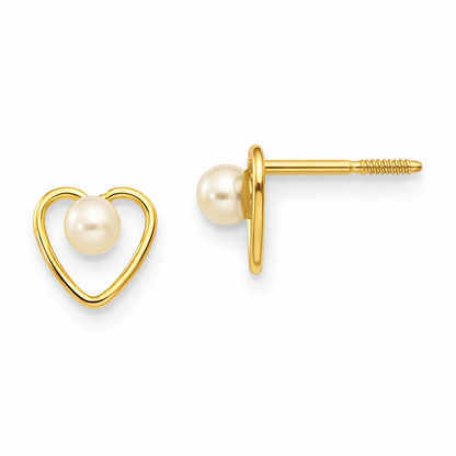 14k Yellow Gold Birthstone Heart Stud Earrings