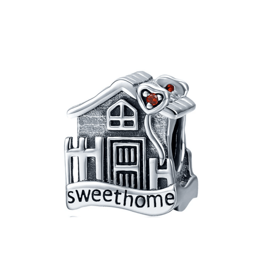 Ag Sterling - Red cubic Zirconia & Sterling Silver 'Sweet Home' Charm