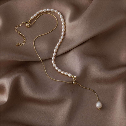 Pearl & Goldtone Drop Necklace