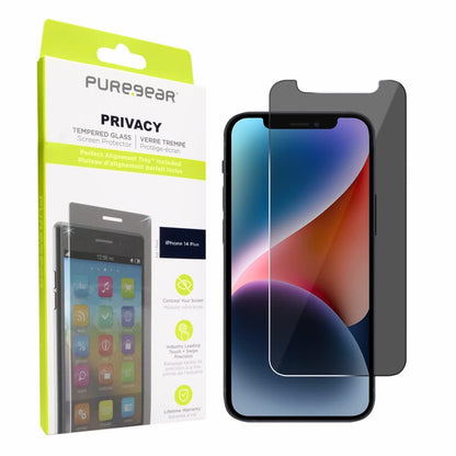 Puregear 2-Way Privacy Tempered Glass Screen Protector Compatible w/ Apple Iphone 14 Plus 6.7" (2022), Self Alignment Installation Tray, Touch Sensitive, Case Friendly, Anti-Fingerprint Coating, Lifetime Replacement, Protect Your Privacy Conceal Your Scre