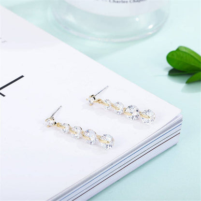 Cubic Zirconia & Goldtone Link Drop Earrings