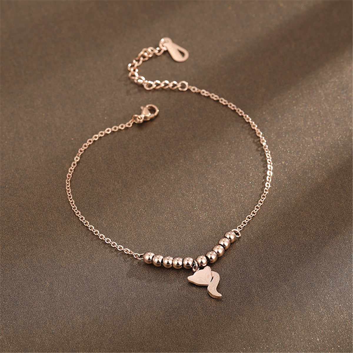 Rose Goldtone Frosted Fox Bead Anklet