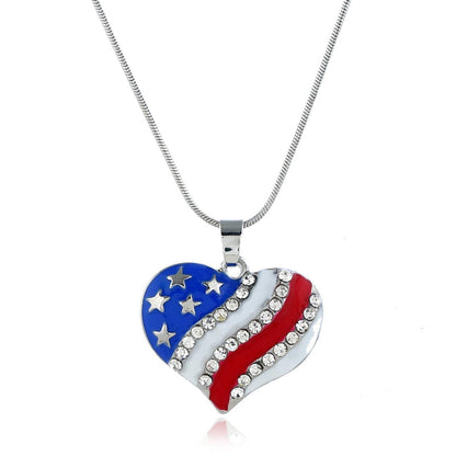 Cubic Zirconia & Silvertone Flag Heart Pendant Necklace