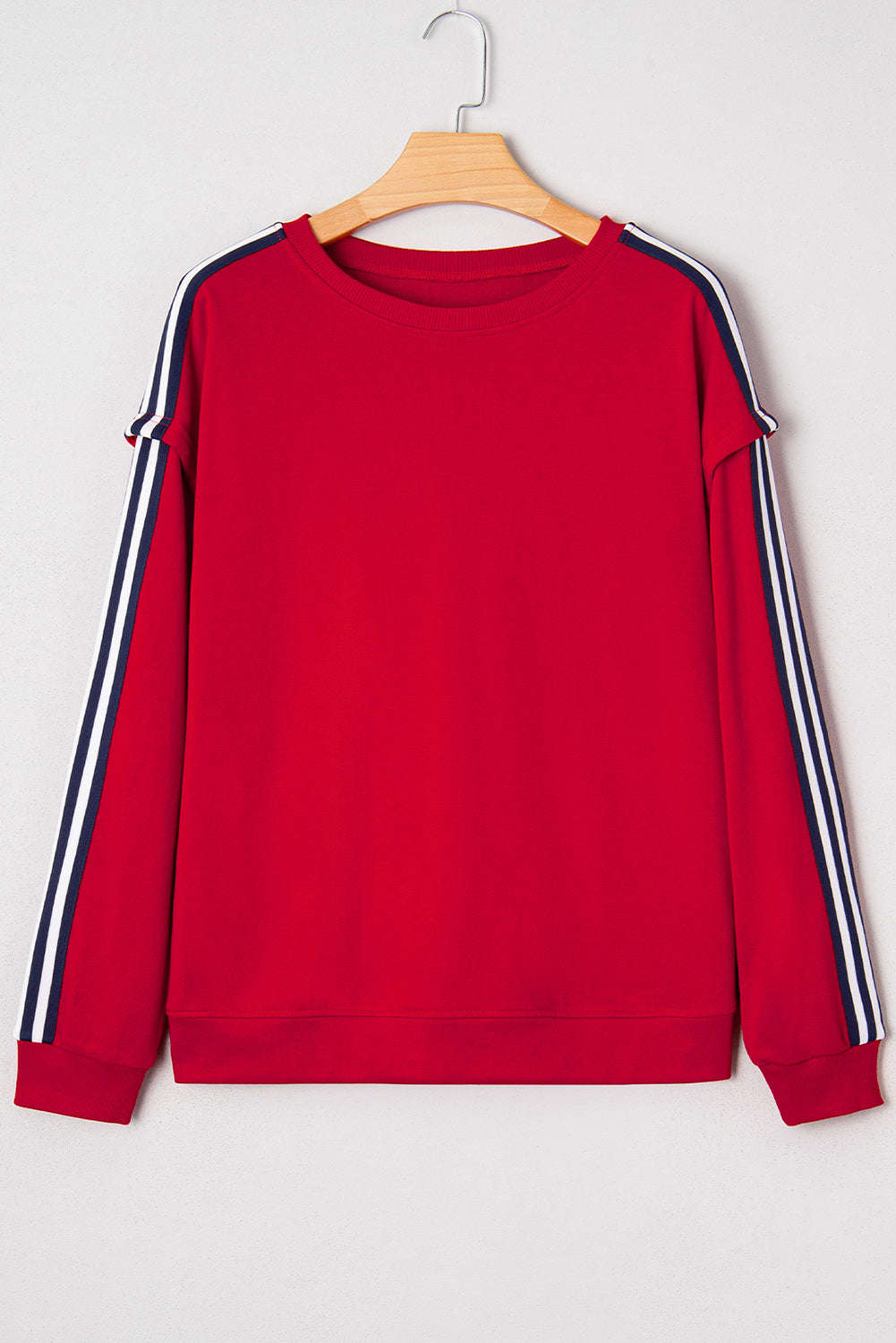 Seramya Striped Detail Varsity Sweatshirt - Fiery Red / L - 12/14