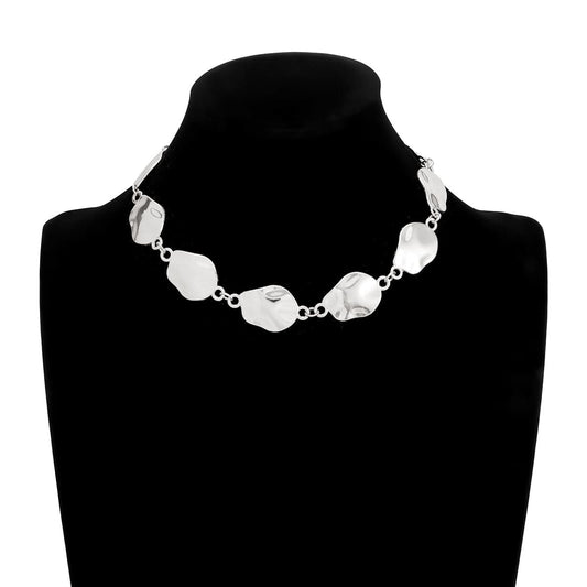 Silvertone Wrinkled Irregular Charm Collar Necklace
