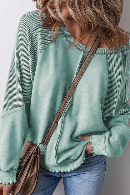 Jolie Waffle Exposed Seam Raglan Sweatshirt - Mint / M - 8/10