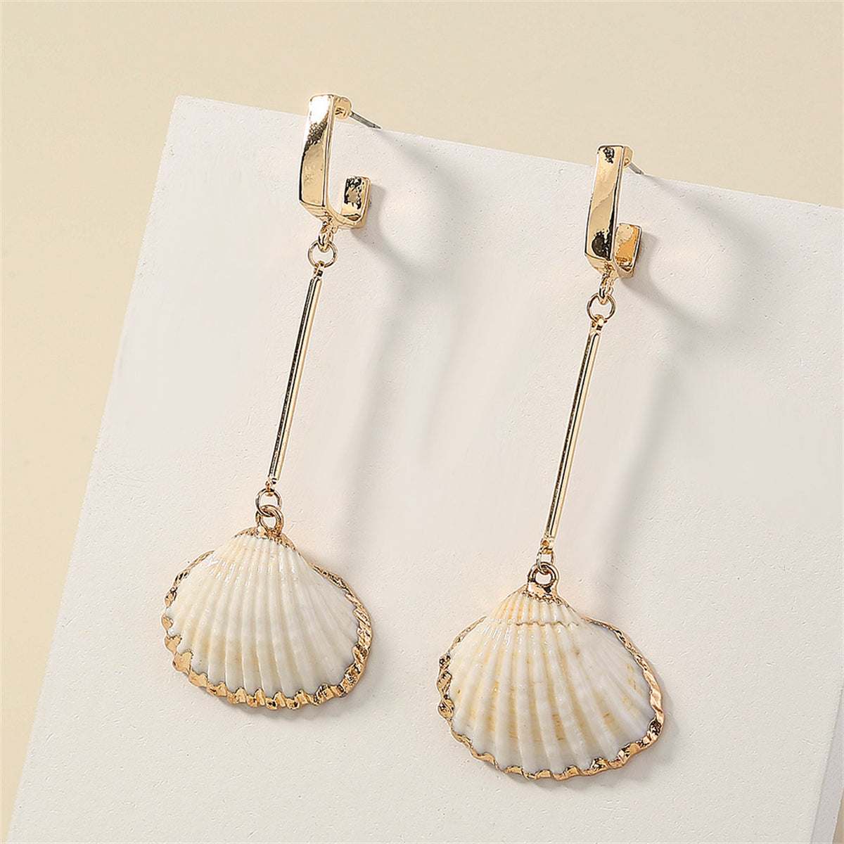 White Shell & Goldtone Drop Earrings