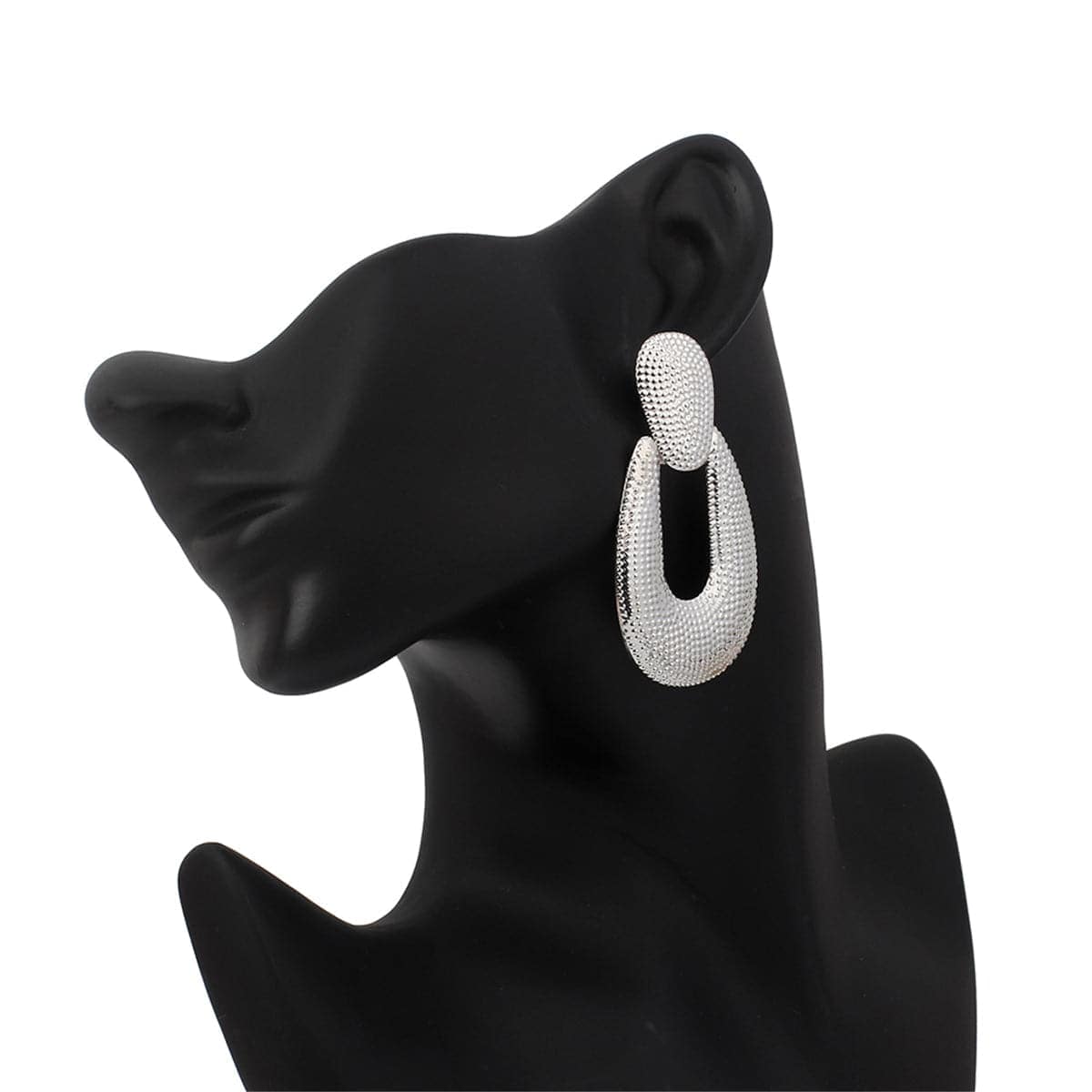 Silvertone Studded Open Oval Drop Earrings