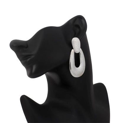 Silvertone Studded Open Oval Drop Earrings