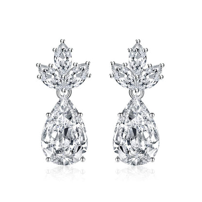 Clear Crystal & Silvertone Pineapple Drop Earrings