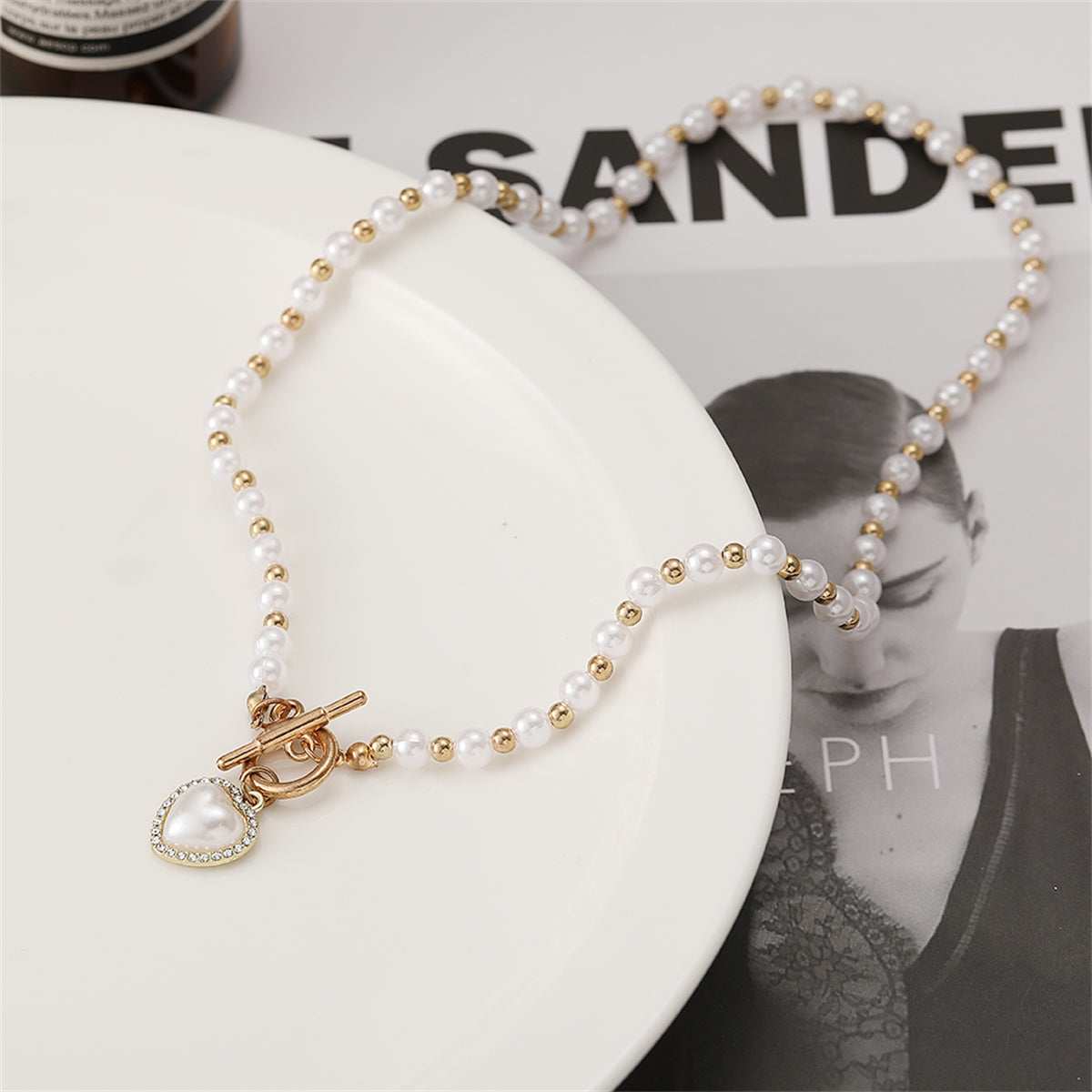 Cubic Zirconia & Pearl 18K Gold-Plate Heart Pendant Necklace