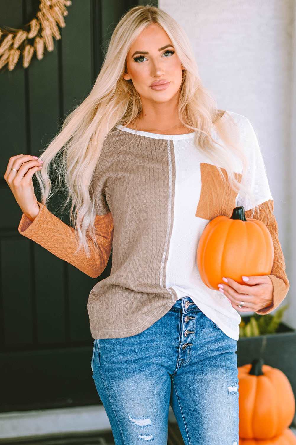 Emily Textured Knit Top Long Sleeve Top - Orange / L - 12/14