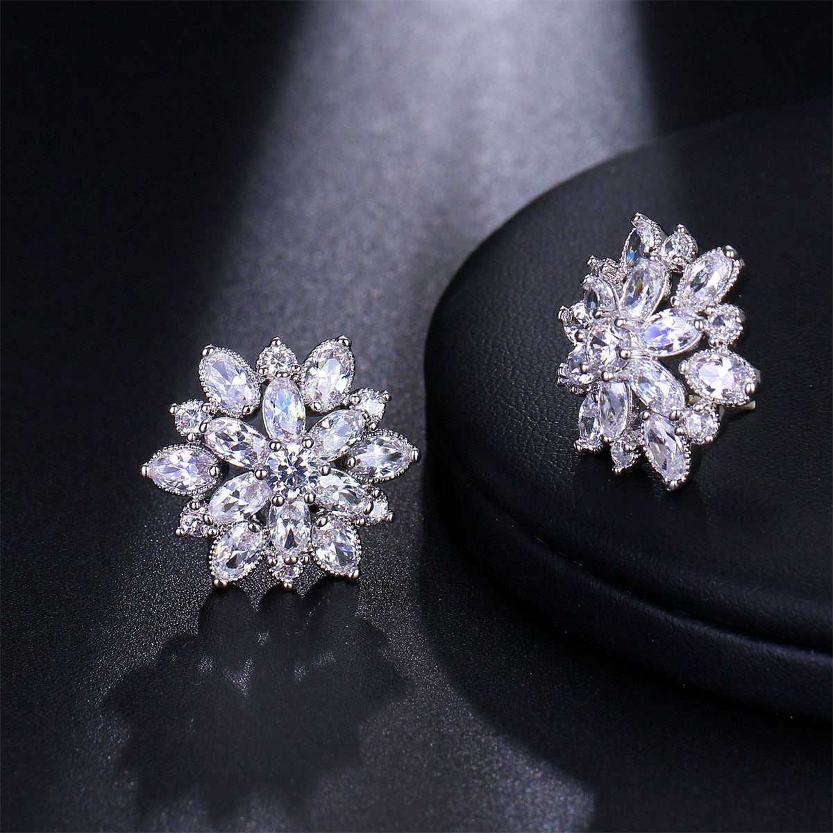 Cubic Zirconia & Crystal Silvertone Snowflake Stud Earrings