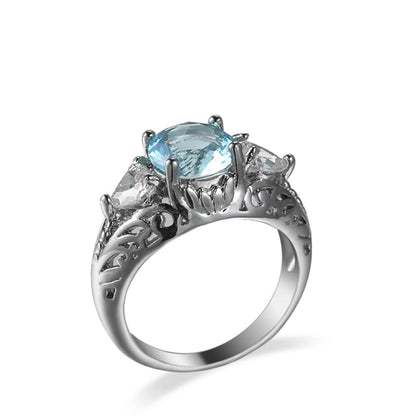 Sea Blue Crystal & Silvertone Round-Cut Ring-2
