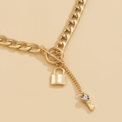 Cubic Zirconia & Goldtone Lock Chain Necklace