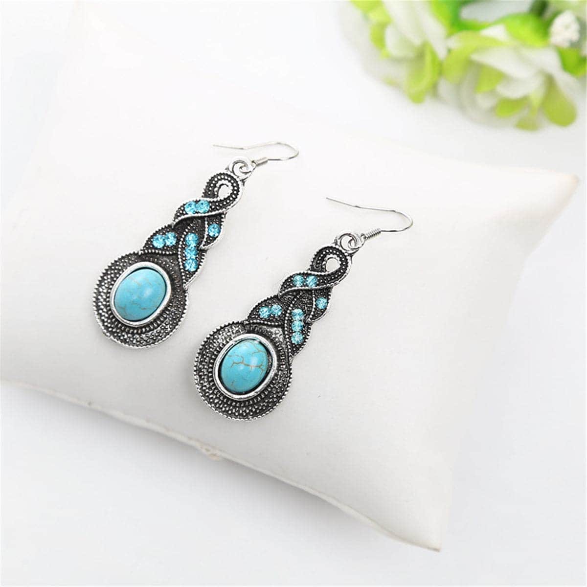 Cubic Zirconia & Turquoise Silvertone Twist Drop Earrings