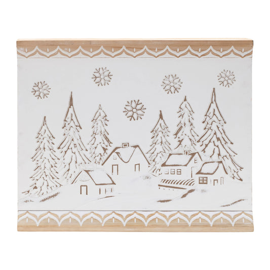 Melrose International Carved Wood Winter Village Wall Art 19"L