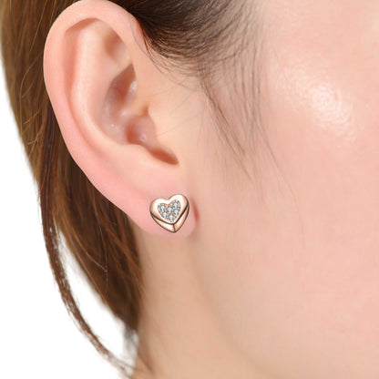 Lovely Heart Stud Earrings with Clear Cubic Zirconia